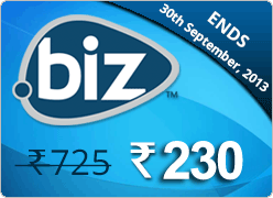 1 year .biz Domain Registration and Transfer Offer @ Rs.230/-